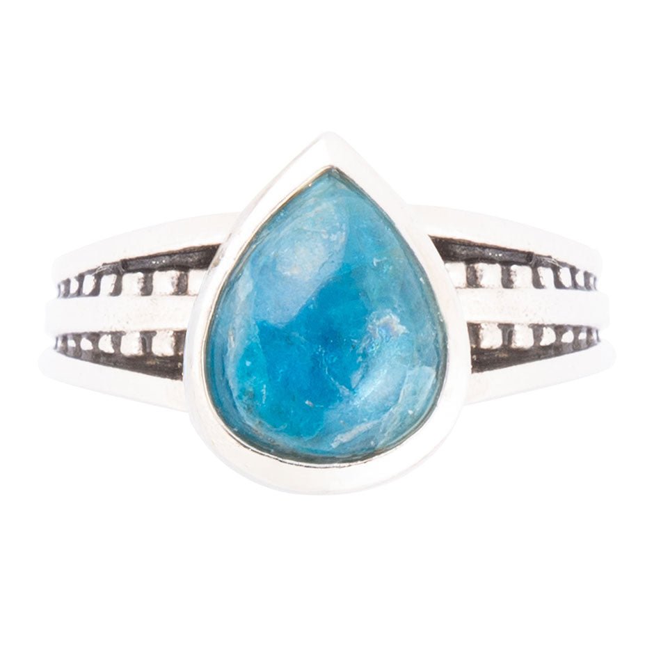 Astro Teardrop Blue Apatite and Sterling Silver Ring detail view by Barse Jewelry