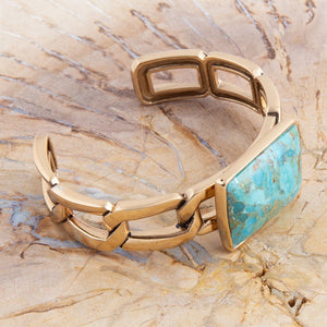 Athena Blue Turquoise Golden Cuff Bracelet detail view by Barse Jewelry