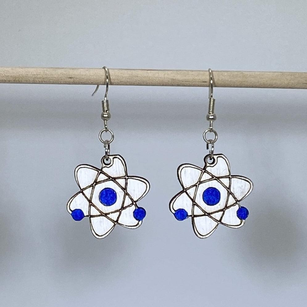 Atom Wooden Dangle Earrings | Science Jewelry detail view by Cate's Concepts, LLC