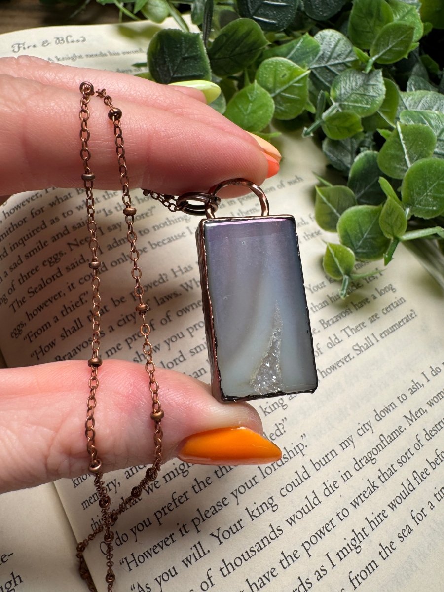 Aura Druzy Agate Necklace detail view by Copper Ashes