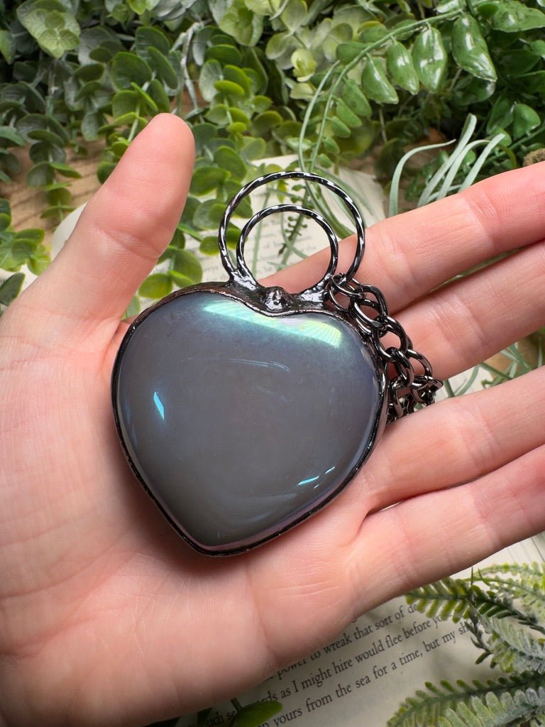 Aura Druzy Agate Statement Heart Necklace detail view by Copper Ashes
