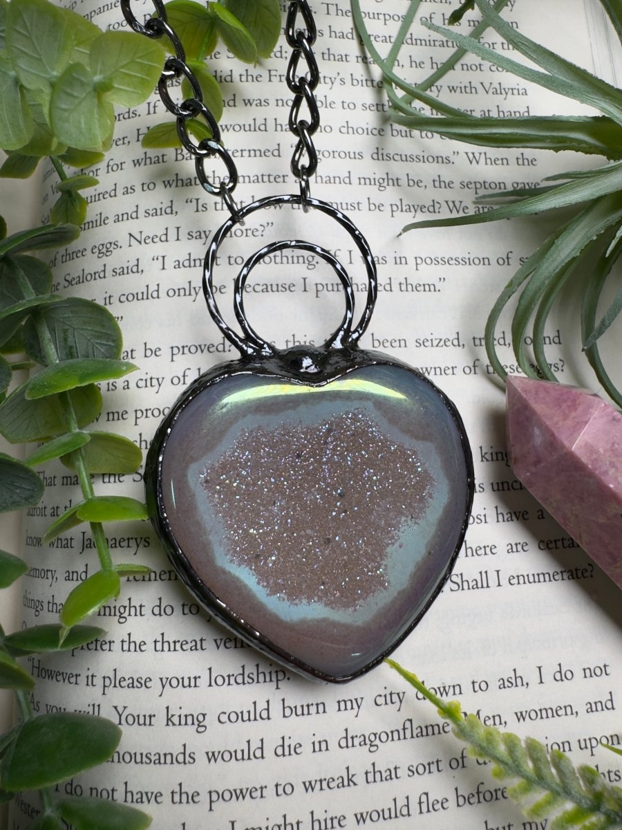 Aura Druzy Agate Statement Heart Necklace by Copper Ashes
