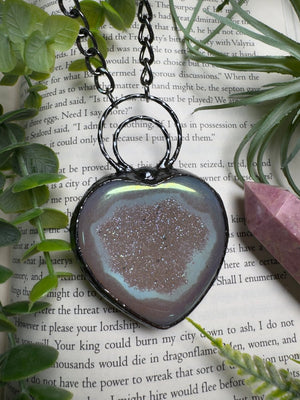 Aura Druzy Agate Statement Heart Necklace by Copper Ashes
