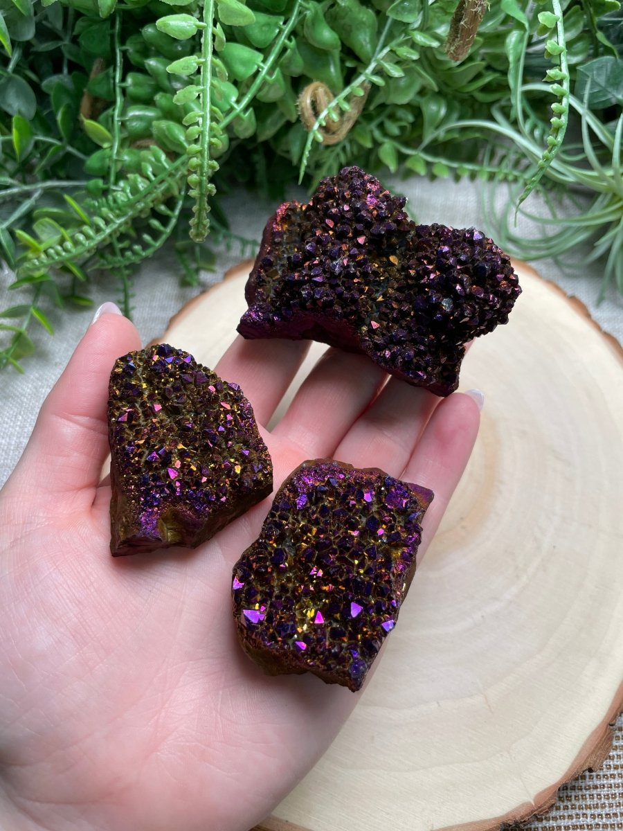 Aura Plated Amethyst Cluster detail view by Copper Ashes