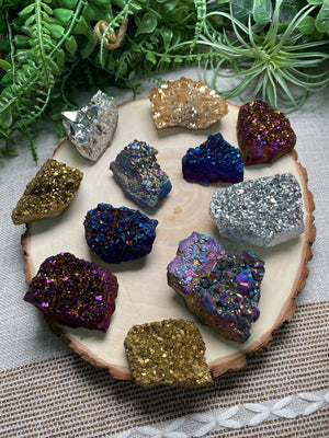 Aura Plated Amethyst Cluster by Copper Ashes