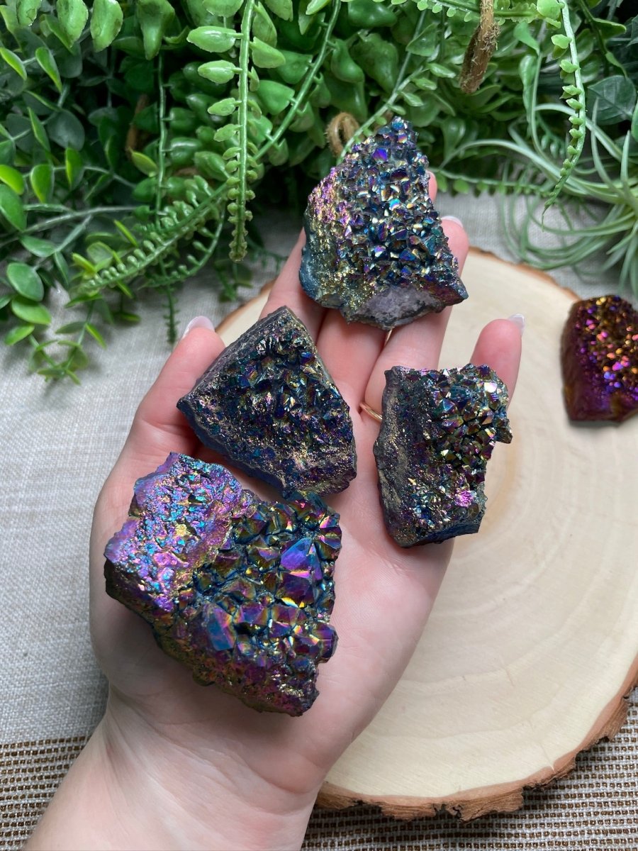 Aura Plated Amethyst Cluster detail view by Copper Ashes