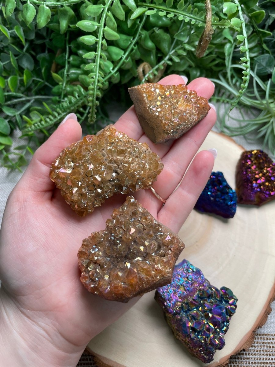 Aura Plated Amethyst Cluster detail view by Copper Ashes