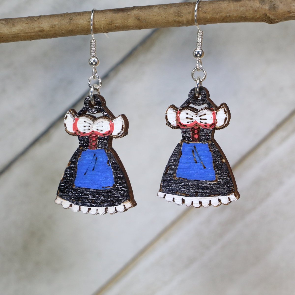 Dirndl Dress Wooden Earrings | Oktoberfest Bavarian Jewelry by Cate's Concepts, LLC, handmade jewelry detail photo 3