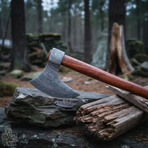 Damascus Steel Scandinavian Working Bearded Axe with Crescent Edge | JW SteelCrafts by JW SteelCrafts, scented candle main product photo