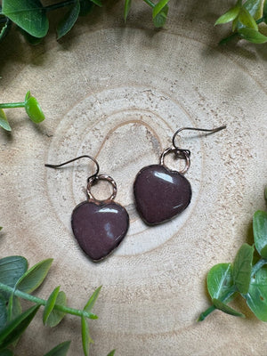 Aventurine Heart Earrings detail view by Copper Ashes