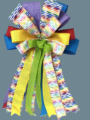 Rainbow Polka Dot Bow | Colorful Wreath & Door Decor handmade by Bouge Creations