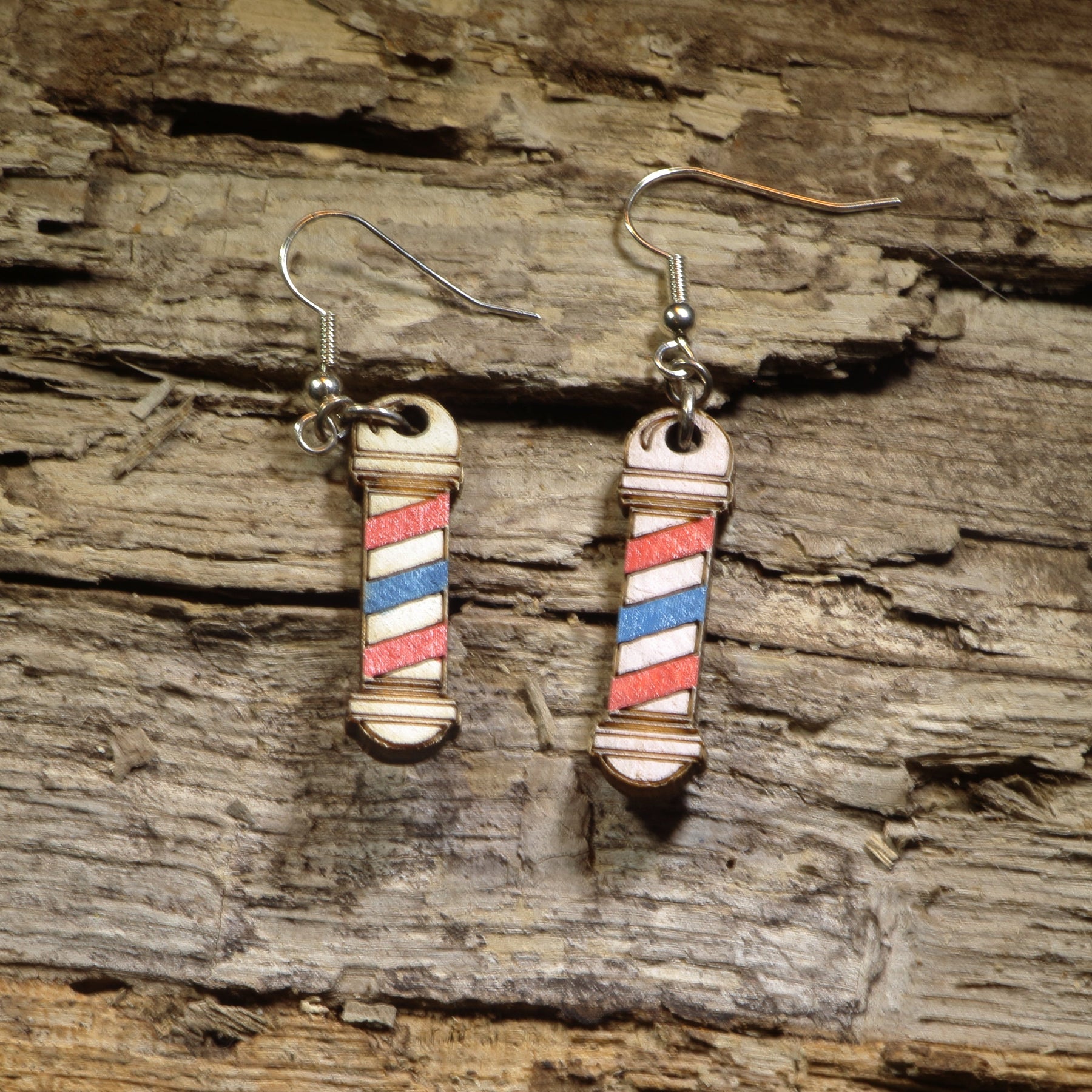 Barber Pole Wooden Dangle Earrings | Barber Shop Jewelry