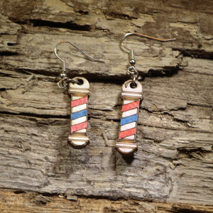 Barber Pole Wooden Dangle Earrings | Barber Shop Jewelry