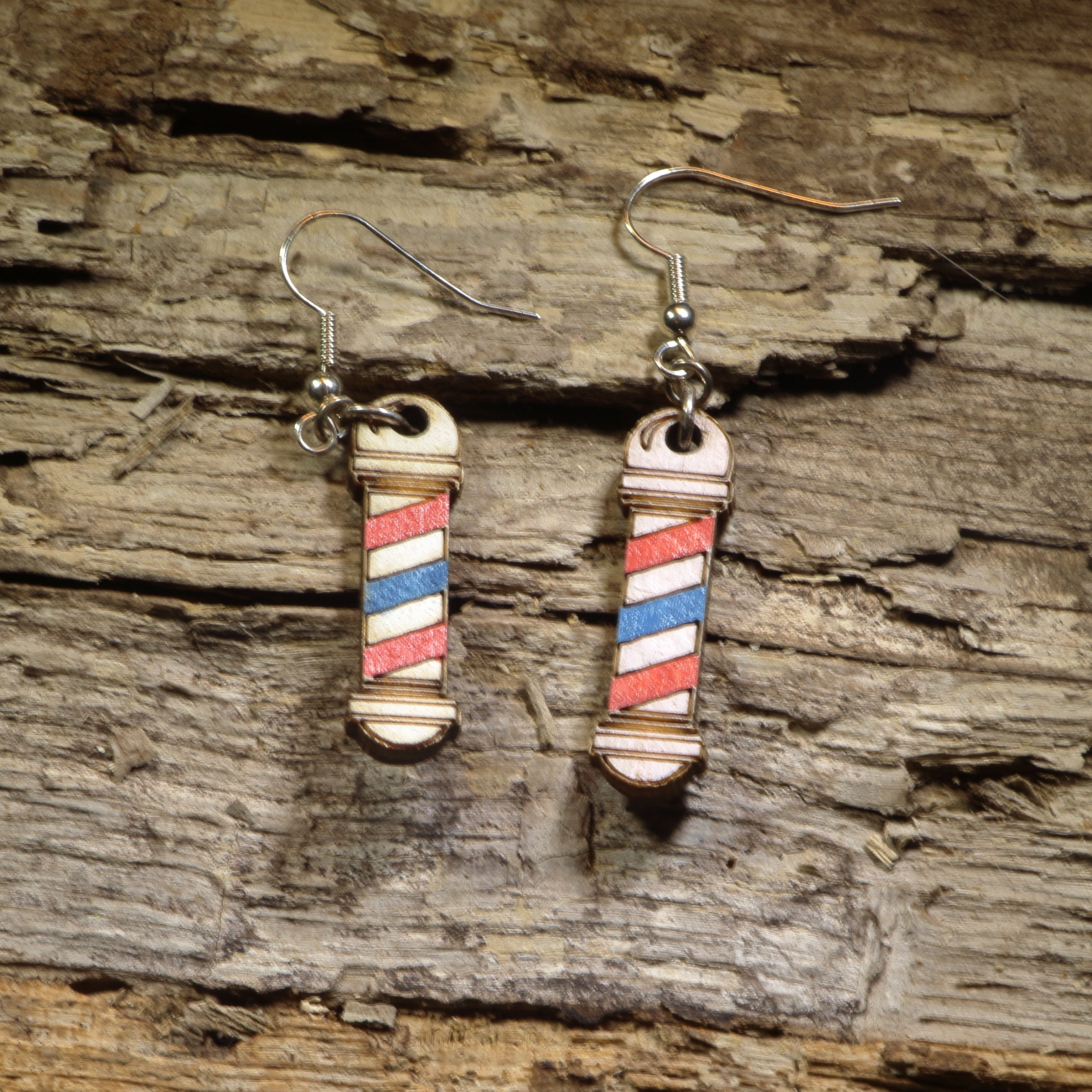 Barber Pole Wooden Dangle Earrings | Barber Shop Jewelry by Cate's Concepts, LLC