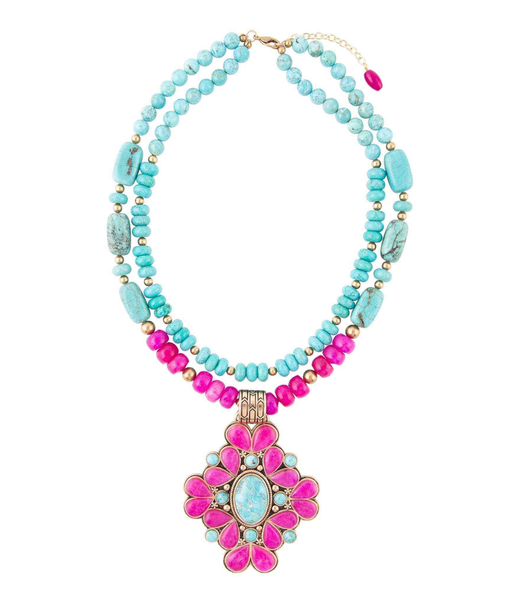 Barcelona Pink Agate Cross Golden Pendant Necklace detail view by Barse Jewelry