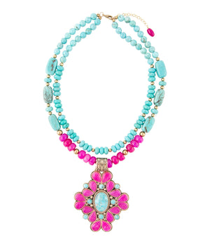 Barcelona Pink Agate Cross Golden Pendant Necklace detail view by Barse Jewelry