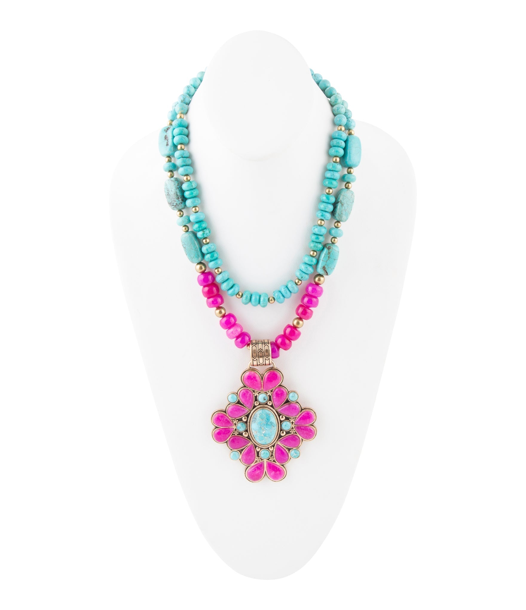 Barcelona Pink Agate Cross Golden Pendant Necklace detail view by Barse Jewelry