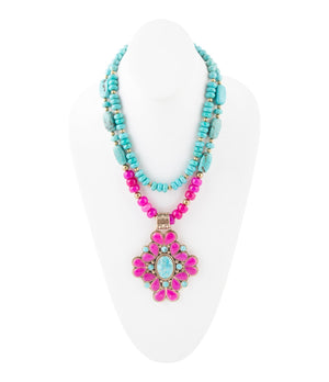 Barcelona Pink Agate Cross Golden Pendant Necklace detail view by Barse Jewelry
