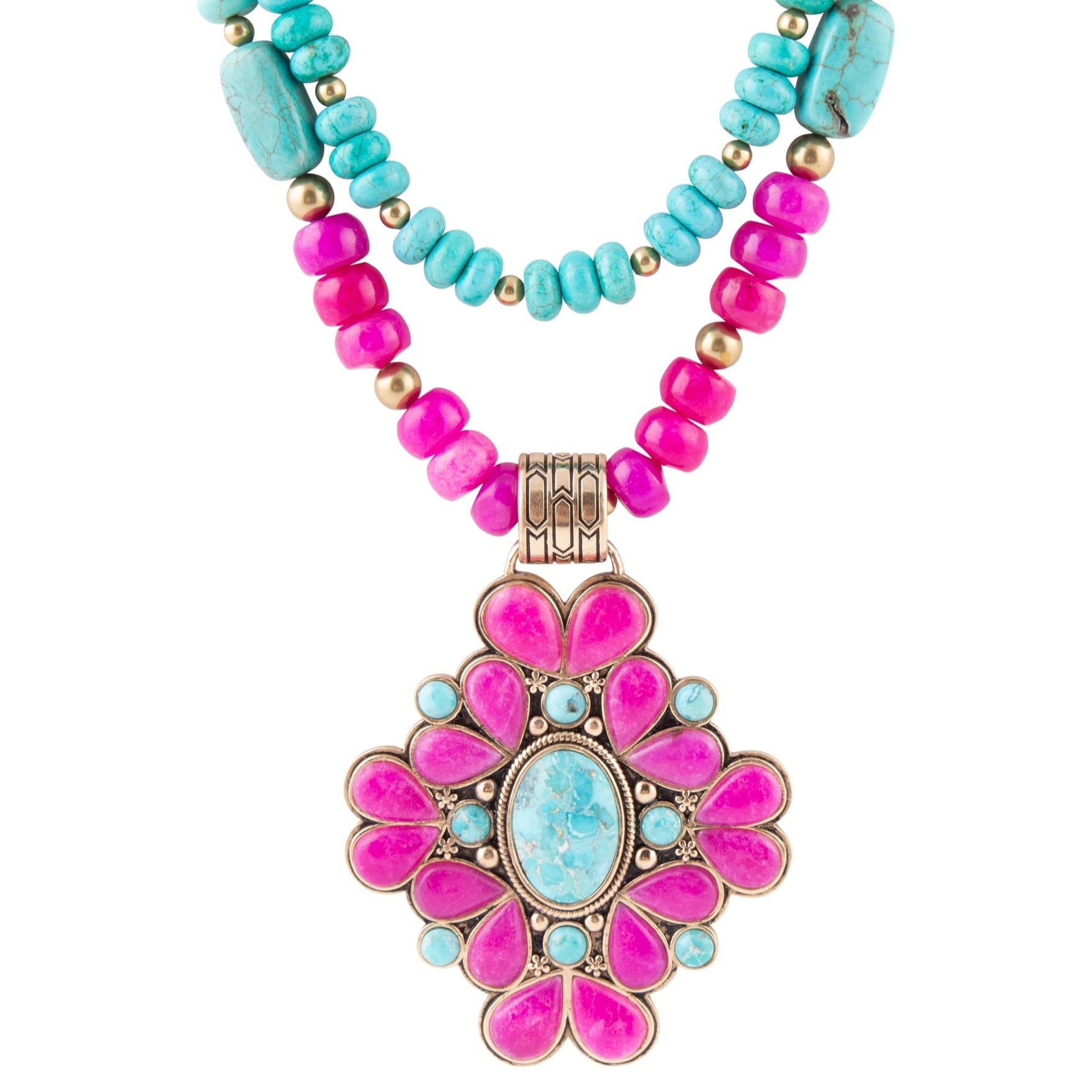 Barcelona Pink Agate Cross Golden Pendant Necklace by Barse Jewelry