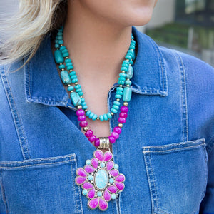 Barcelona Pink Agate Cross Golden Pendant Necklace detail view by Barse Jewelry
