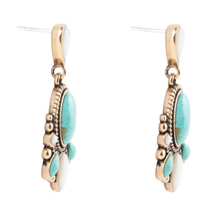 Barcelona Turquoise and Mother of Pearl Post Drop Earrings detail view by Barse Jewelry