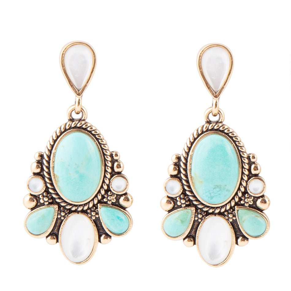Barcelona Turquoise and Mother of Pearl Post Drop Earrings by Barse Jewelry