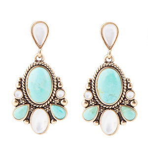 Barcelona Turquoise and Mother of Pearl Post Drop Earrings by Barse Jewelry