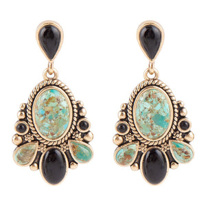 Barcelona Blue Turquoise and Black Onyx Post Drop Golden Earrings by Barse Jewelry
