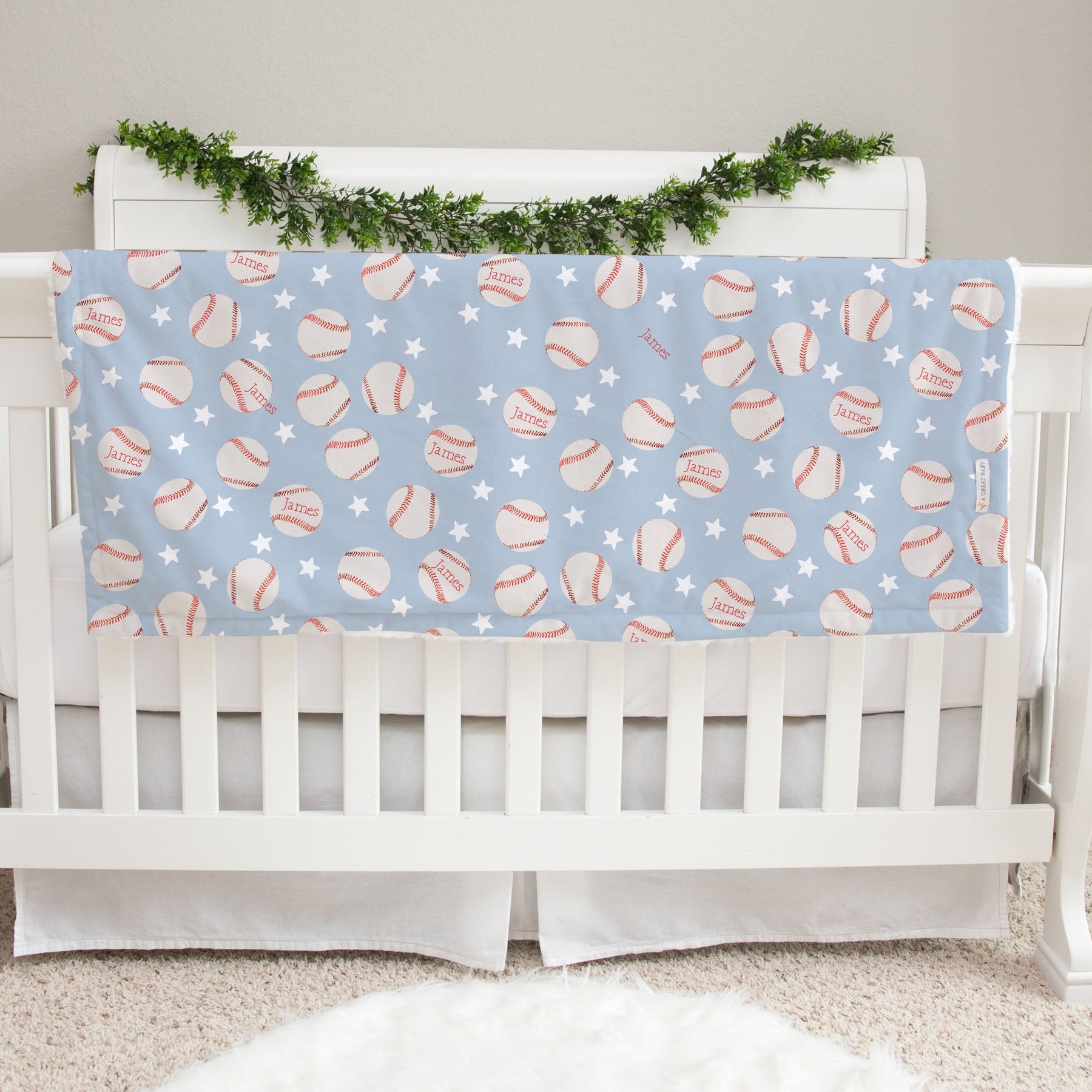Little Slugger Personalized Baseball Minky Baby Blanket by AGreatBaby
