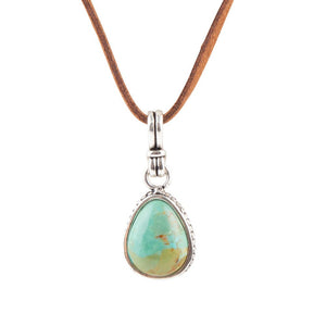 Basic Turquoise and Sterling Silver Pendant Leather Necklace by Barse Jewelry
