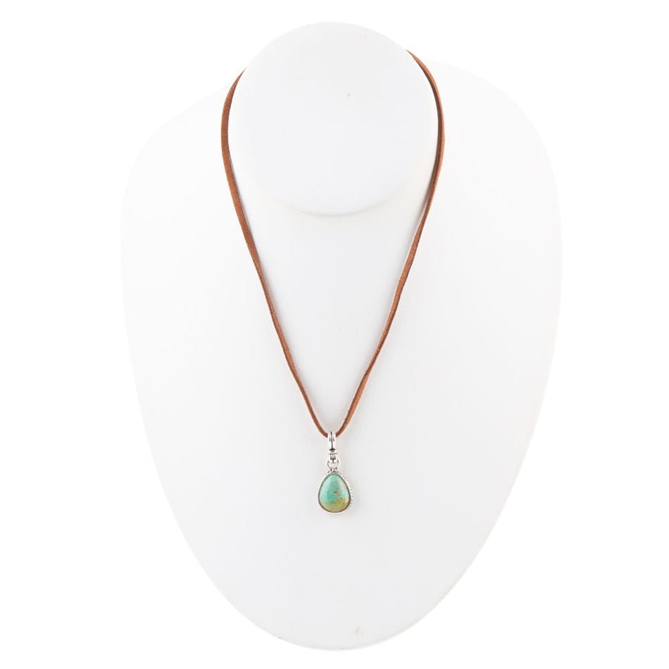 Basic Turquoise and Sterling Silver Pendant Leather Necklace detail view by Barse Jewelry