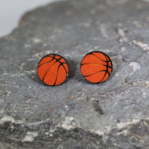 Basketball Wooden Dangle Earrings | Sports Jewelry detail view by Cate's Concepts, LLC