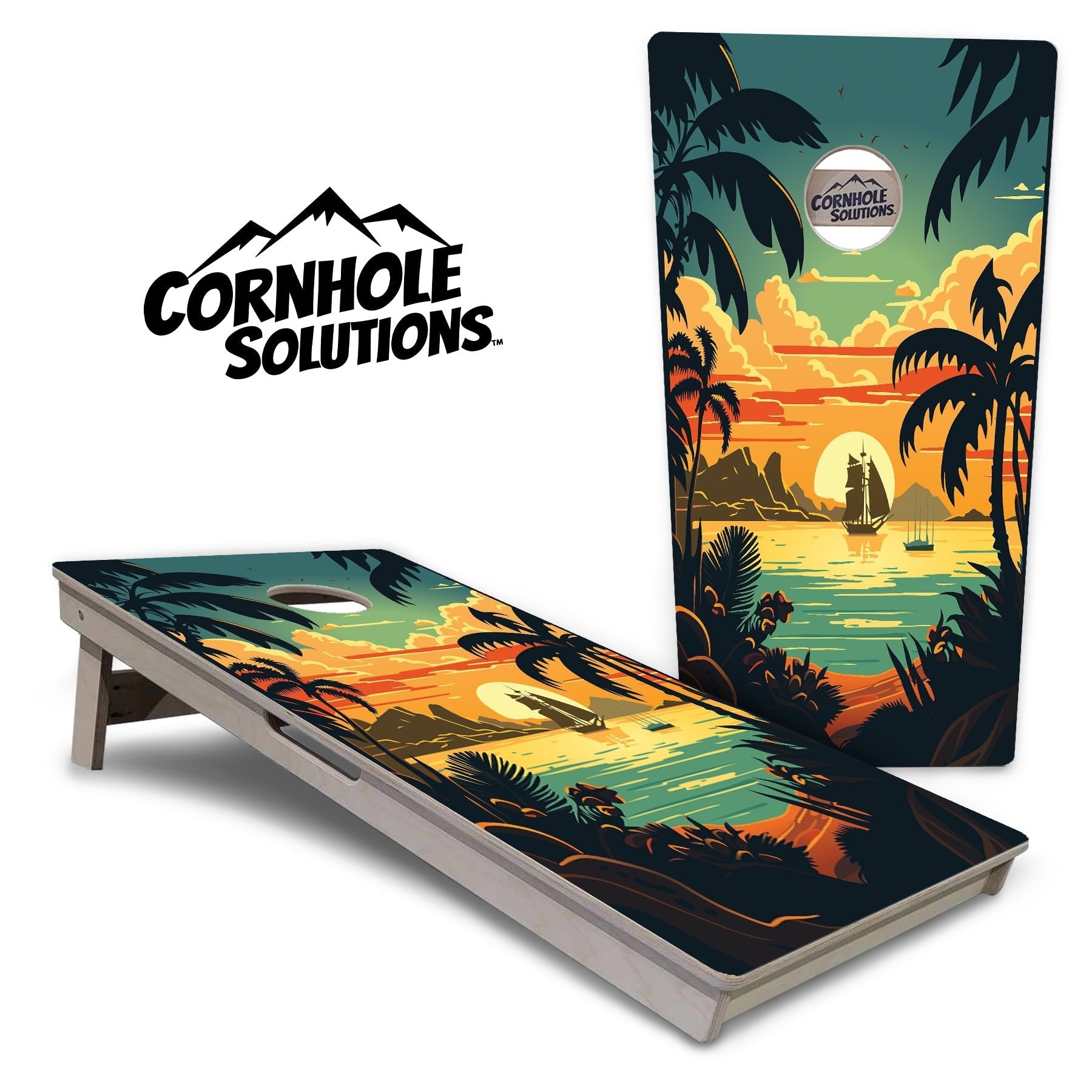 Beach Sunset - Cornhole Boards - 4 Designs - Tournament Series
