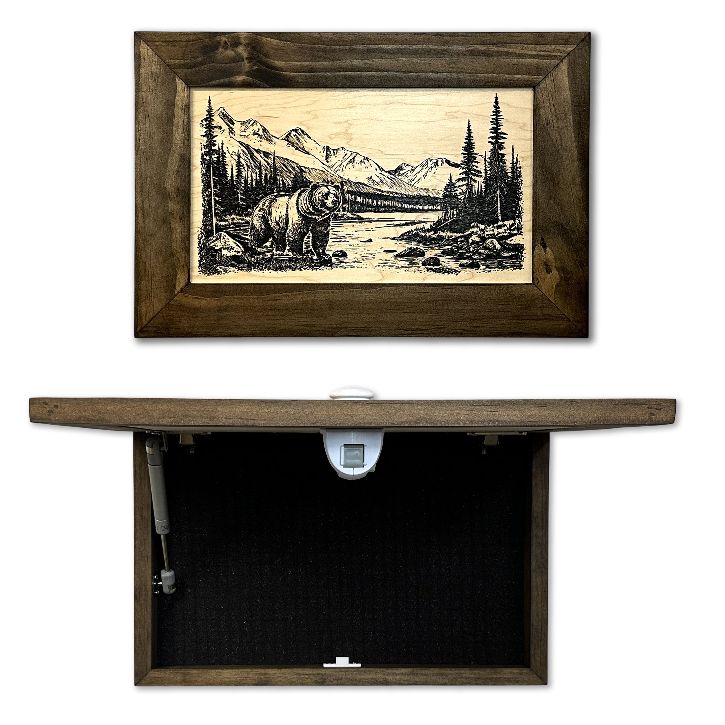 Wilderness Mountain Bear Gun Concealment Furniture - Handcrafted Hidden Gun Storage Wall Decor - Hidden Safe Furniture with