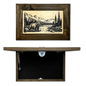Wilderness Mountain Bear Gun Concealment Furniture - Handcrafted Hidden Gun Storage Wall Decor - Hidden Safe Furniture with