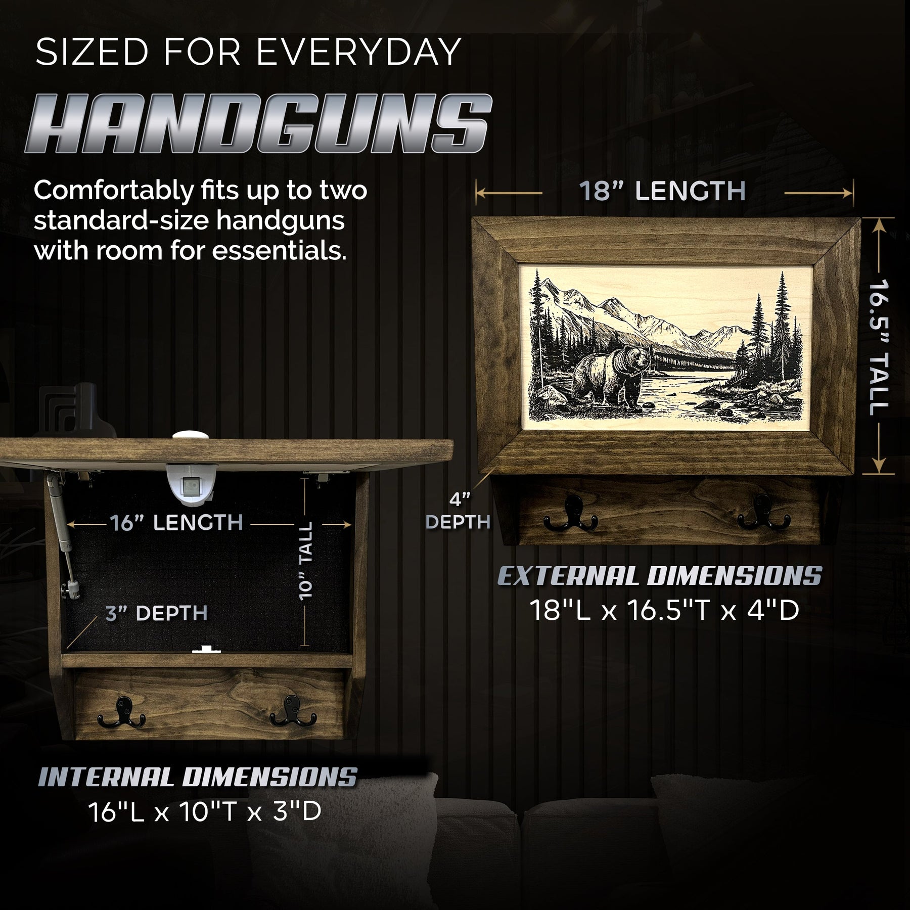 Wilderness Mountain Bear Gun Concealment Furniture - Handcrafted Hidden Gun Storage Wall Decor - Hidden Safe Furniture with