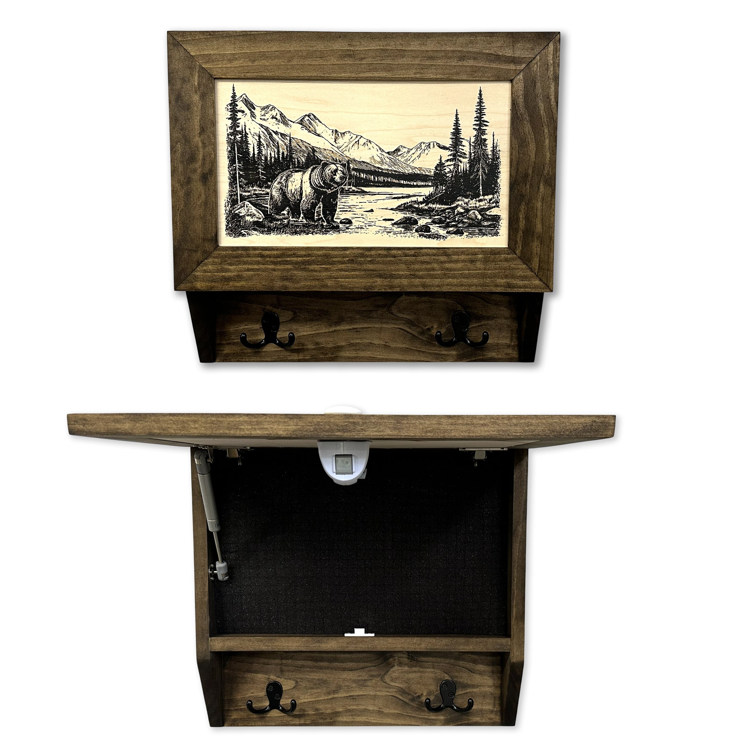Wilderness Mountain Bear Gun Concealment Furniture - Handcrafted Hidden Gun Storage Wall Decor - Hidden Safe Furniture with