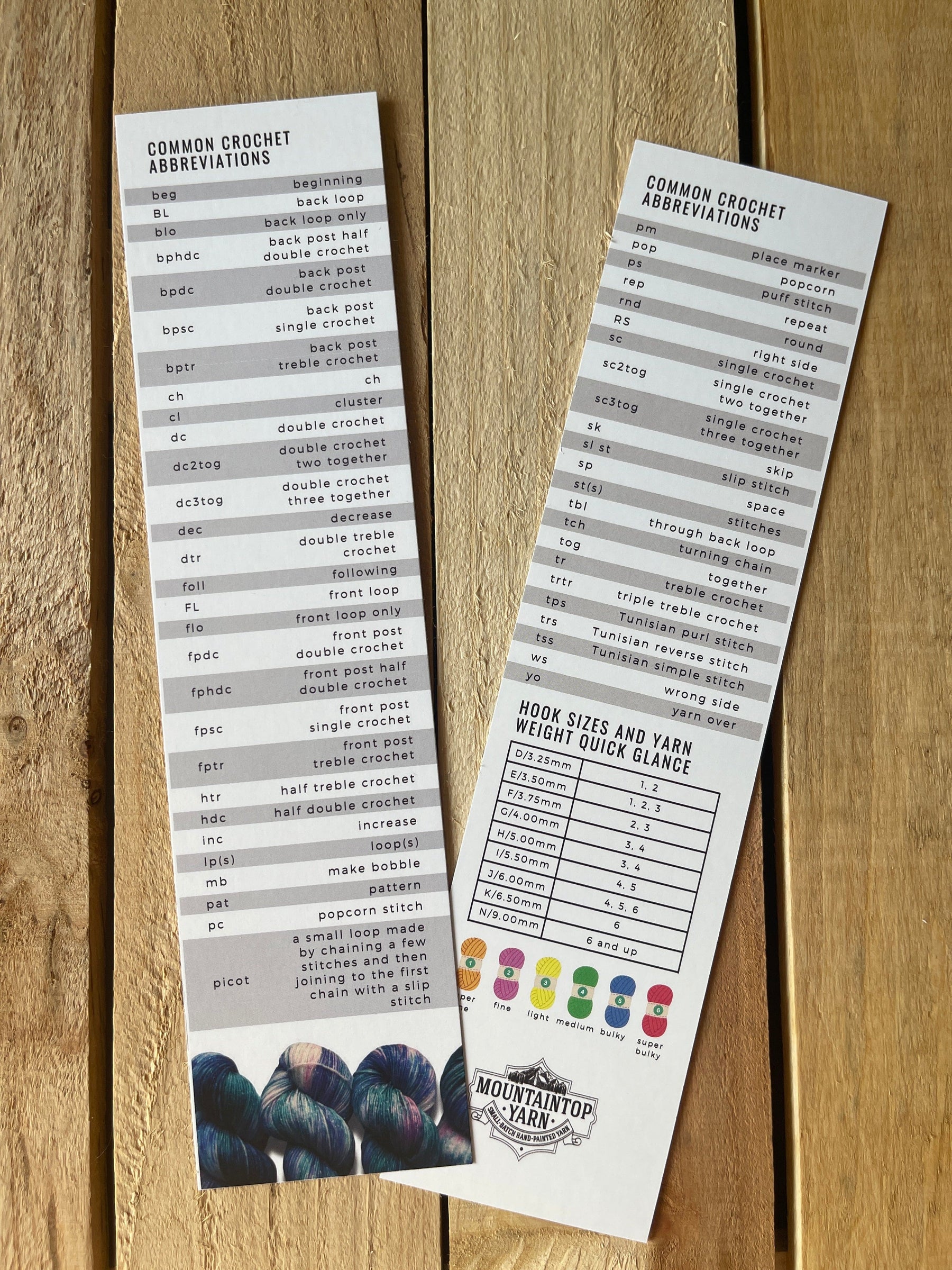 Crochet Abbreviations Bookmark Bookmarks by Mountaintop Yarn