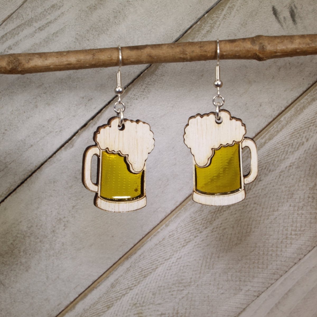 Beer Mug Wood Resin Earrings | Oktoberfest Beer Lover Jewelry by Cate's Concepts, LLC, custom drinkware main product photo