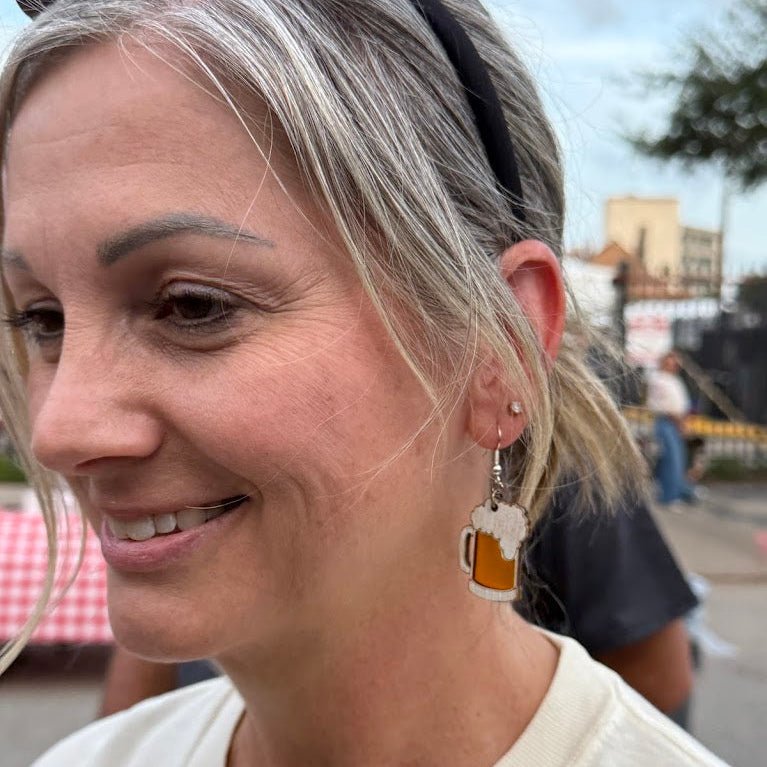 Beer Mug Wood Resin Earrings | Oktoberfest Beer Lover Jewelry by Cate's Concepts, LLC, custom drinkware detail photo 11