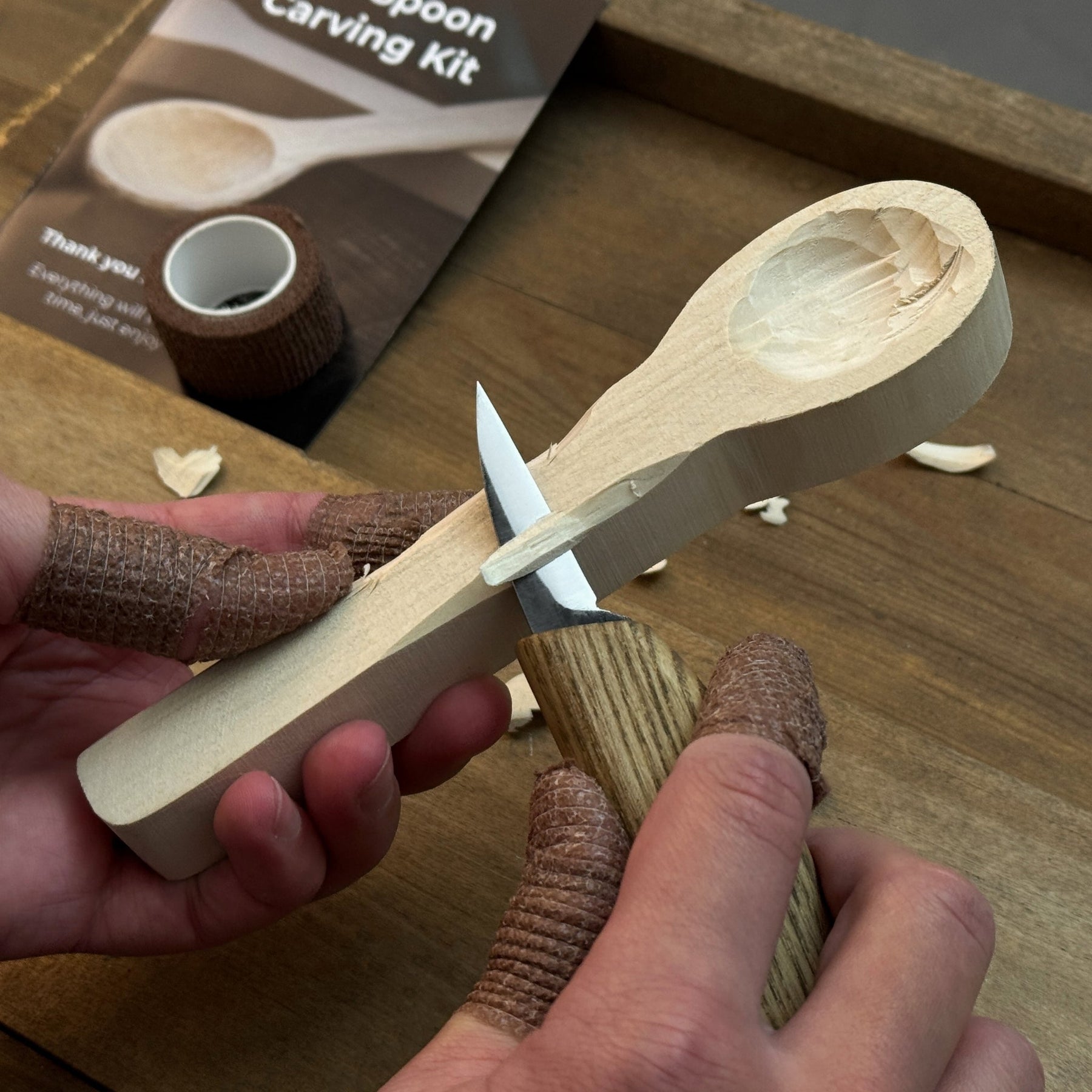 Beginner DIY Spoon Carving Kit detail view by Sharky Forged Steel Tools