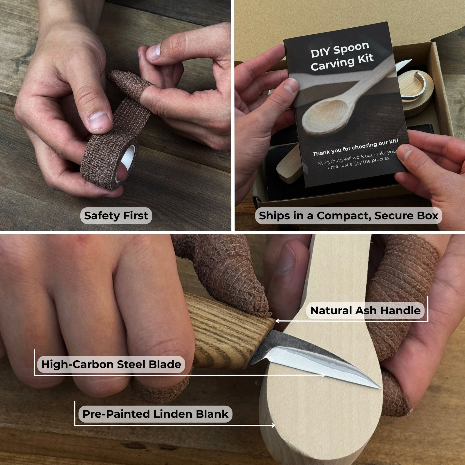 Beginner DIY Spoon Carving Kit detail view by Sharky Forged Steel Tools
