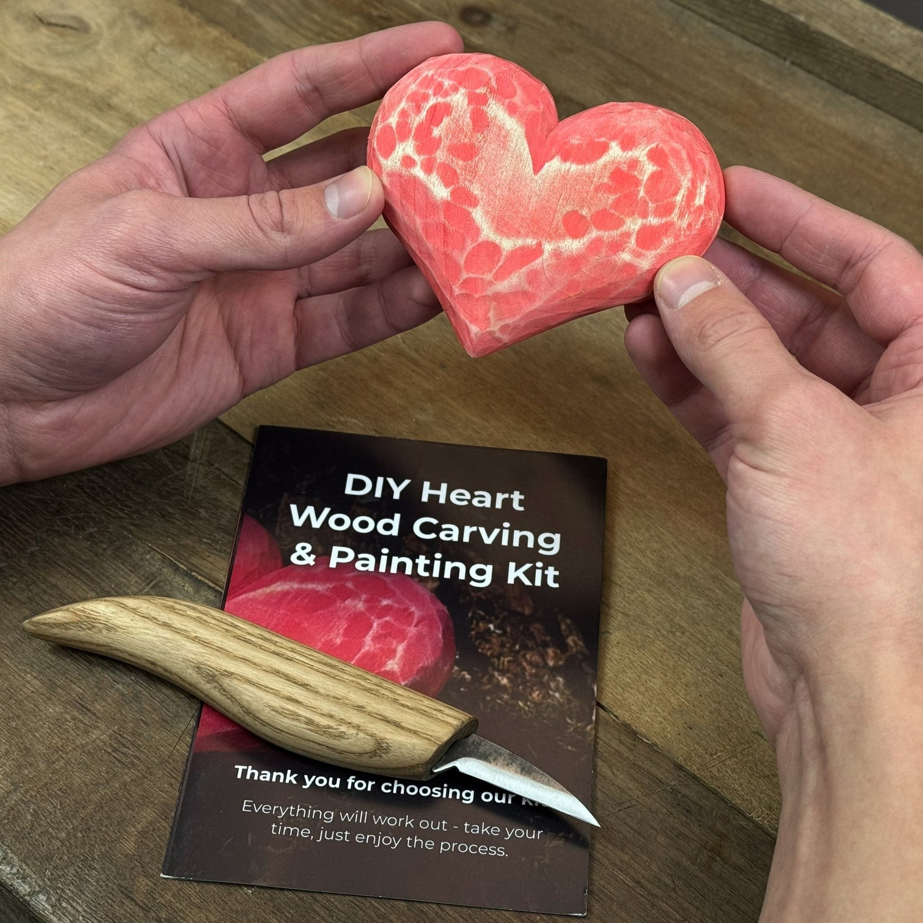 Beginner Heart Wood Carving & Painting Kit — Complete DIY Hobby Set for Adults and Kids detail view by Sharky Forged Steel