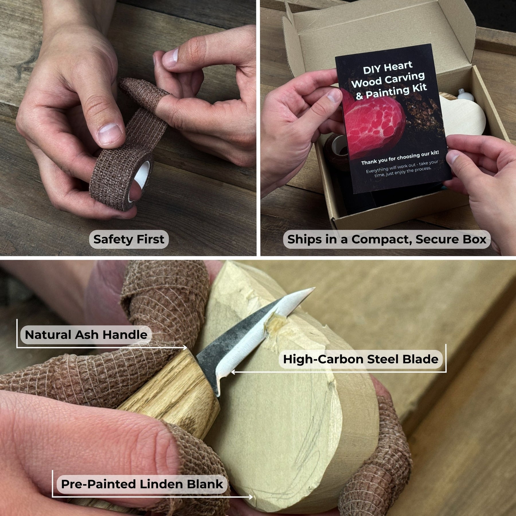 Beginner Heart Wood Carving & Painting Kit — Complete DIY Hobby Set for Adults and Kids detail view by Sharky Forged Steel