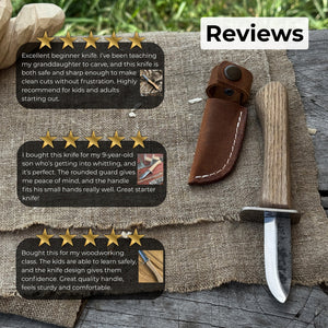 Beginner’s Woodcarving Knife with Leather Sheath, 6 cm (2.36 inches) detail view by Sharky Forged Steel Tools