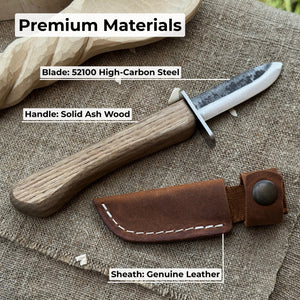 Beginner’s Woodcarving Knife with Leather Sheath, 6 cm (2.36 inches) detail view by Sharky Forged Steel Tools