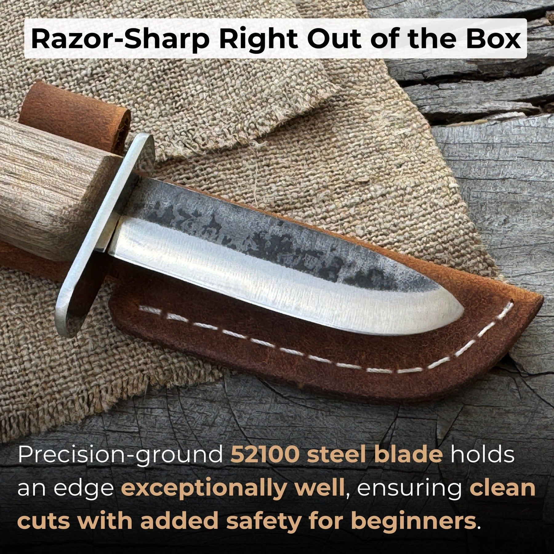 Beginner’s Woodcarving Knife with Leather Sheath, 6 cm (2.36 inches) detail view by Sharky Forged Steel Tools