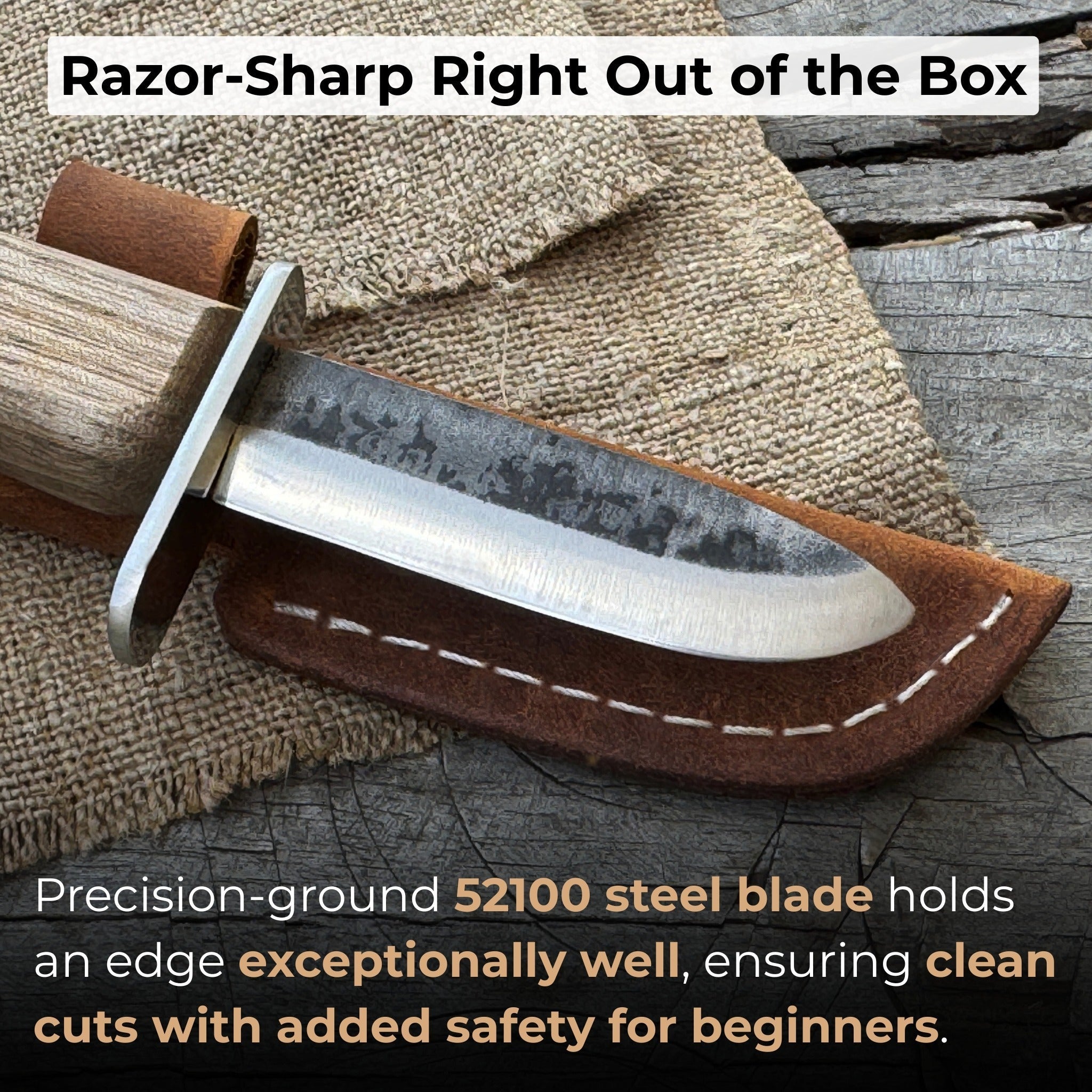 Beginner’s Woodcarving Knife with Leather Sheath, 6 cm (2.36 inches) detail view by Sharky Forged Steel Tools