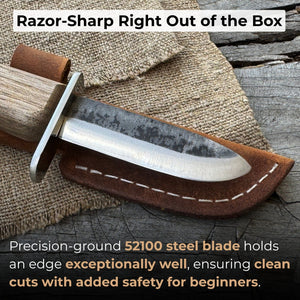 Beginner’s Woodcarving Knife with Leather Sheath, 6 cm (2.36 inches) detail view by Sharky Forged Steel Tools