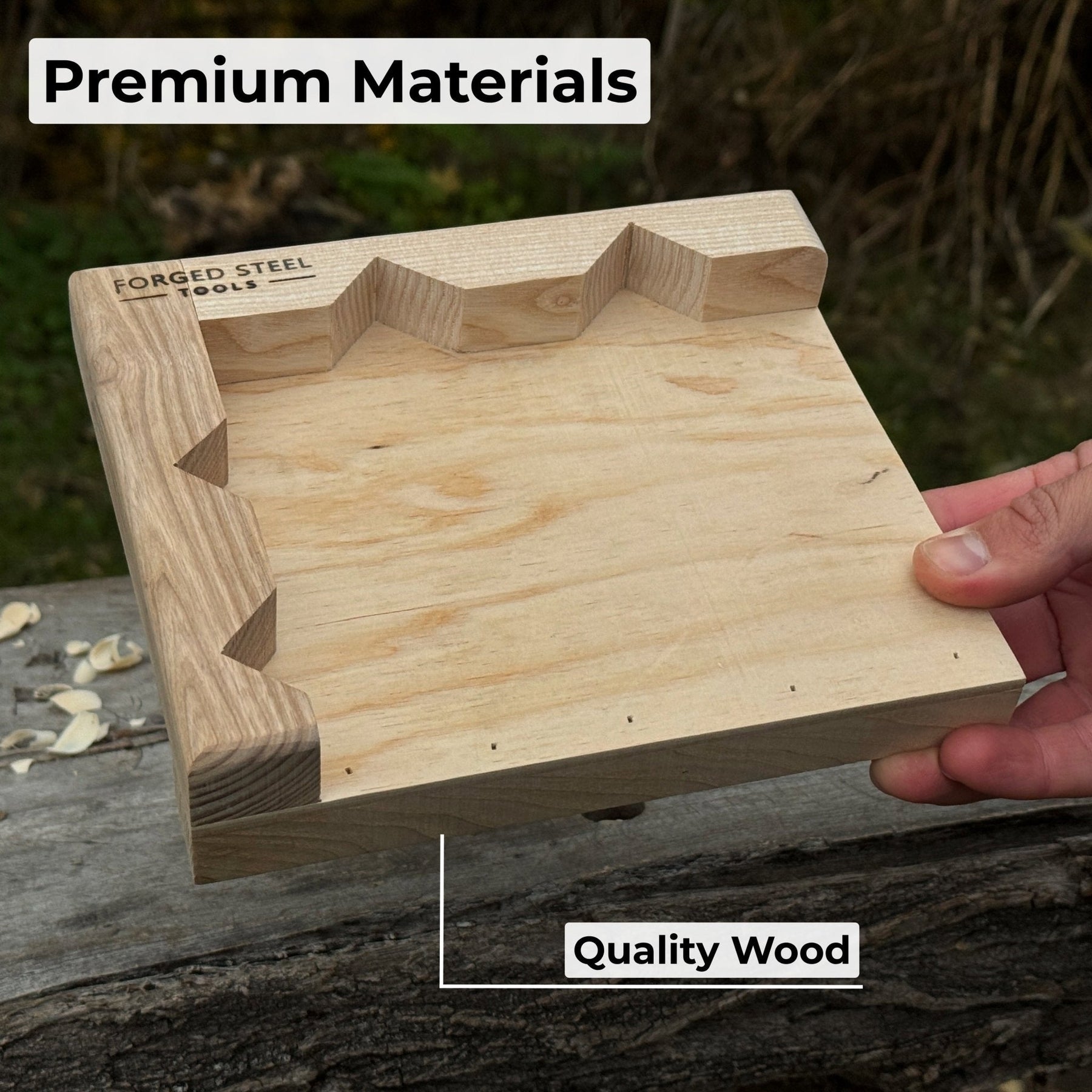 Bench Hook for Wood Carving and Chiseling – Handcrafted Wooden Work Support detail view by Sharky Forged Steel Tools